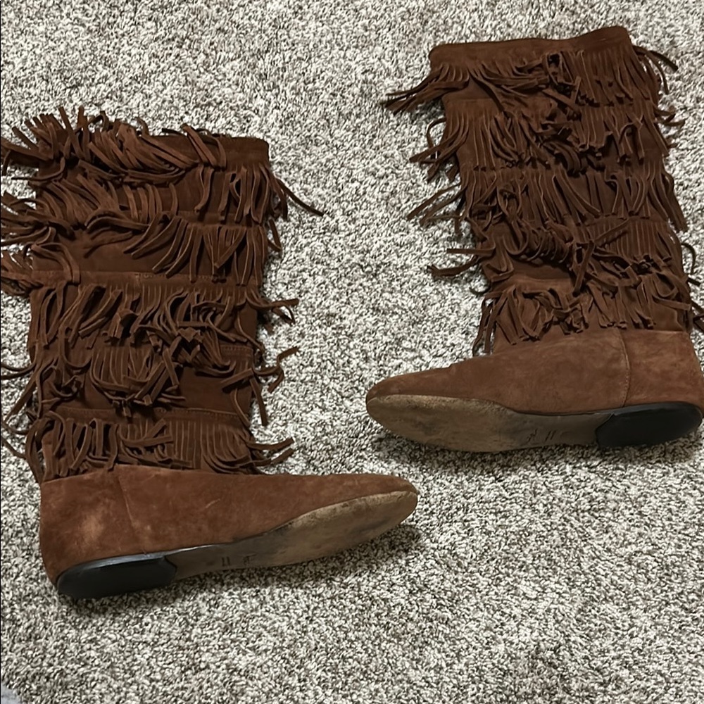 Chocolate Brown Fringe Ankle Booties